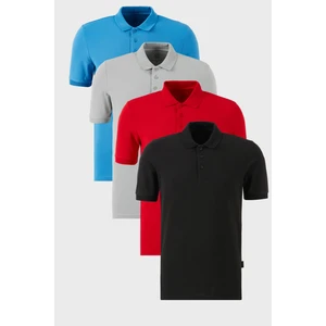 Pamuklu Regular Fit Düğmeli Polo Yaka 4'lü Paket T Shirt Erkek T Shirt 5902127S4