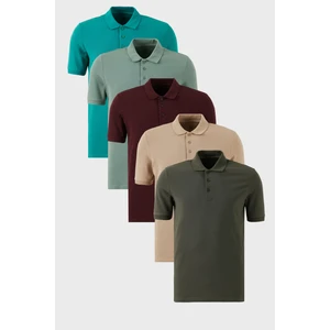 Pamuklu Regular Fit Düğmeli Polo Yaka 5'li Paket T Shirt Erkek T Shirt 5902127S5