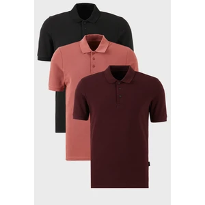 Pamuklu Regular Fit Düğmeli Polo Yaka 3'lü Paket T Shirt Erkek T Shirt 5902127S3