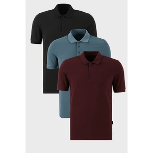 Pamuklu Regular Fit Düğmeli Polo Yaka 3'lü Paket T Shirt Erkek T Shirt 5902127S3