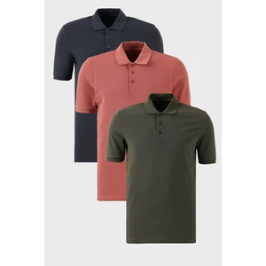 Pamuklu Regular Fit Düğmeli Polo Yaka 3'lü Paket T Shirt Erkek T Shirt 5902127S3