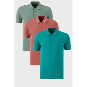 Pamuklu Regular Fit Düğmeli Polo Yaka 3'lü Paket T Shirt Erkek T Shirt 5902127S3
