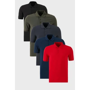 Pamuklu Regular Fit Düğmeli Polo Yaka 5'li Paket T Shirt Erkek T Shirt 5902127S5