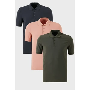 Pamuklu Regular Fit Düğmeli Polo Yaka 3'lü Paket T Shirt Erkek T Shirt 5902127S3