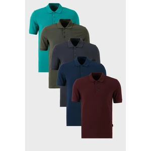 Pamuklu Regular Fit Düğmeli Polo Yaka 5'li Paket T Shirt Erkek T Shirt 5902127S5