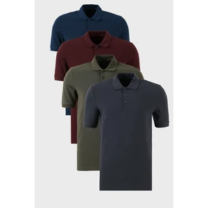 Pamuklu Regular Fit Düğmeli Polo Yaka 4'lü Paket T Shirt Erkek T Shirt 5902127S4