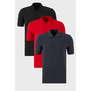 Pamuklu Regular Fit Düğmeli Polo Yaka 3'lü Paket T Shirt Erkek T Shirt 5902127S3