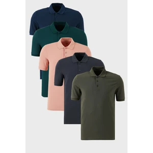 Pamuklu Regular Fit Düğmeli Polo Yaka 5'li Paket T Shirt Erkek T Shirt 5902127S5