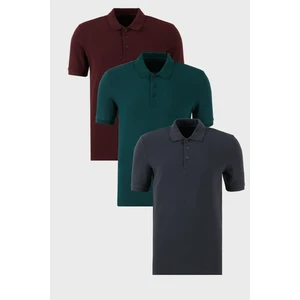 Pamuklu Regular Fit Düğmeli Polo Yaka 3'lü Paket T Shirt Erkek T Shirt 5902127S3