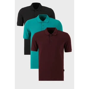 Pamuklu Regular Fit Düğmeli Polo Yaka 3'lü Paket T Shirt Erkek T Shirt 5902127S3