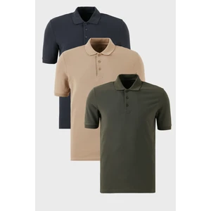 Pamuklu Regular Fit Düğmeli Polo Yaka 3'lü Paket T Shirt Erkek T Shirt 5902127S3