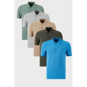 Pamuklu Regular Fit Düğmeli Polo Yaka 5'li Paket T Shirt Erkek T Shirt 5902127S5