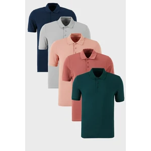 Pamuklu Regular Fit Düğmeli Polo Yaka 5'li Paket T Shirt Erkek T Shirt 5902127S5