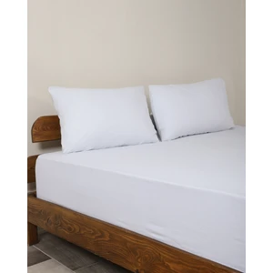 Fitted Pamuklu Kumaş Yatak Çarşaf ve Yastık Kılıf Takımı-Lastikli-Solmaya Dayanıklı-Beyaz