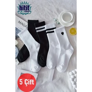 Unisex 5 Çift Premium Kalite Desenli Tenis Soket