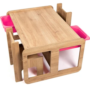 Industrial Living 2 Kişilik Çocuk Masası–  Çocuk Etkinlik Masası -Oyun-Hamur-Çalışma Aktivite Masası-Ders Masası Ceviz Mdf - Pembe Çekmeceli