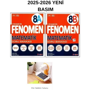 Fenomen Yayınları 8A Matematik ve 8b Matematik Soru Bankası Seti 2025-2026 Priz Tutucu Hediye