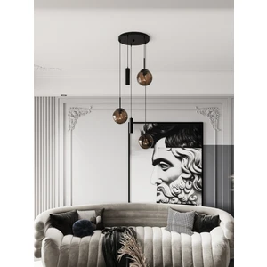 Vienna Modern Siyah Metal Gövdeli 5'li Sarkıt Avize - 3 Bal Cam Küre 2 LED Spot, E27 DUY-G10 Duy