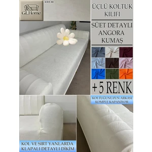 Süet Detaylı Angora Kumaş 3lü Komple Giydirme Kanepe & Çekyat, Bohem, Porto, Vb. Model Koltuk Kilifi