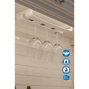 Modern Metal Kadeh Rafı – Tavan Altı Askılı Şarap Kadehi Düzenleyici Beyaz