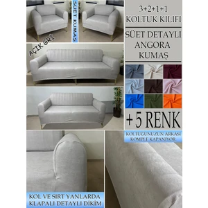 Süet Detaylı Angora Kumaş 3+2+1+1 Komple Giydirme Kanepe&çekyat, Bohem, Vb. Model Koltuk Kılıfı
