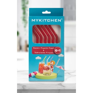 Kırmızı Renkli Plastik Pipet ve Temizleme Fırçası - 6'lı Kırmızı Renkli Pipet