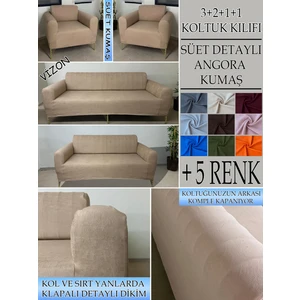 Süet Detaylı Angora Kumaş 3+2+1+1 Komple Giydirme Kanepe&çekyat, Bohem, Vb. Model Koltuk Kılıfı