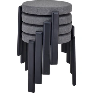 Teras Siyah Metal Ayak Teddy Kumaş Istiflenebilir Mutfak-Balkon Taburesi (4 Adet)