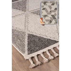 Roma Gri Krem Antrasit Yumuşak Bukleli ve Püsküllü Makine Dokuma Halı Oturma Odası Salon Mutfak Antre