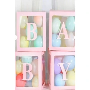 Baby Yazılı Şeffaf Balon Kutusu ve 20 Tane Pembe Balon Hastane Odası Süsleme