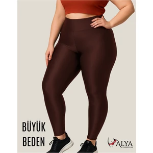 ALYA UNDERWEAR Büyük Beden Tayt Dalgıç Kumaş Yüksek Bel ( Kahverengi, 4xl)