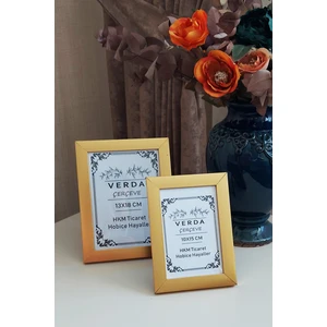 2 Li Çerçeve 10X15 cm ve 13X18 cm Fotoğraf Çerçevesi! Ahşap Ayaklı Pvc Camlı Dekoratif Çerçeve! Gold Renk!