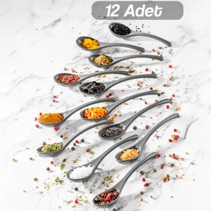 12 Adet Baharat Kaşığı - Şeker Reçel Baharatlık Kaşığı Antrasit