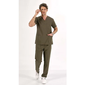 Uçak İş Giyim Yağ Yeşili U-Flex Likralı Scrubs Takım  Forma