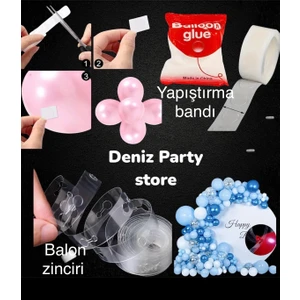 1 Adet 5 Metre Balon Zincir Apartı 1 Adet 100 Lü Balon Yapıştırma Bandı 2 Li Set