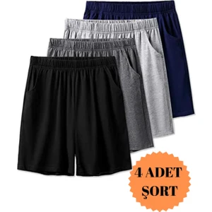Erkek Düz Kesim 4'lü Şort Takımı Rahat Kesim ve Hızlı Kuruyan Kumaşla Yaz İçin