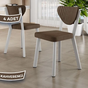 Arfe Serisi 4 Adet Kahverengi Mutfak Sandalyesi Beyaz Metal Iskeletli 1. Sınıf Babyface Kumaş