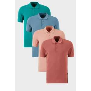 Pamuklu Regular Fit Düğmeli Polo Yaka 4'lü Paket T Shirt Erkek T Shirt 5902127S4