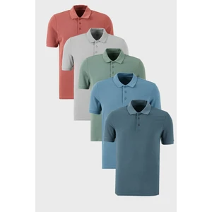 Pamuklu Regular Fit Düğmeli Polo Yaka 5'li Paket T Shirt Erkek T Shirt 5902127S5