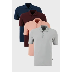 Pamuklu Regular Fit Düğmeli Polo Yaka 4'lü Paket T Shirt Erkek T Shirt 5902127S4