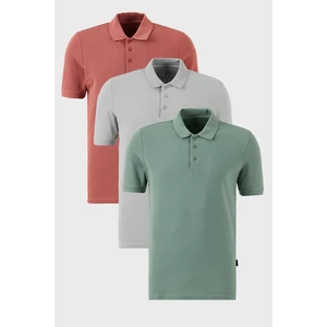 Pamuklu Regular Fit Düğmeli Polo Yaka 3'lü Paket T Shirt Erkek T Shirt 5902127S3