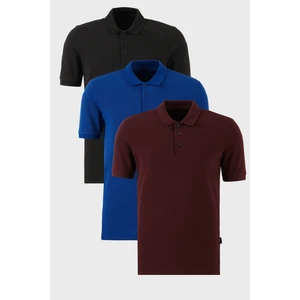 Pamuklu Regular Fit Düğmeli Polo Yaka 3'lü Paket T Shirt Erkek T Shirt 5902127S3