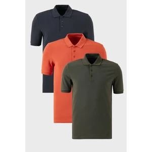 Pamuklu Regular Fit Düğmeli Polo Yaka 3'lü Paket T Shirt Erkek T Shirt 5902127S3