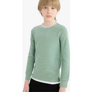 Erkek Çocuk Bisiklet Yaka Basic Düz Waffle Uzun Kollu Okul Tişörtü V1186A625AU