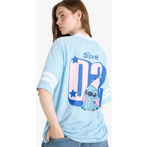Coool Disney Lilo & Stitch Oversize Geniş Kalıp V Yaka Baskılı Kısa Kollu Tişört F9176AX25AU