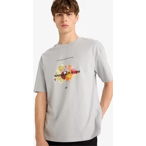 Boxy Fit Bisiklet Yaka Baskılı Kısa Kollu Tişört F8567AX25HS