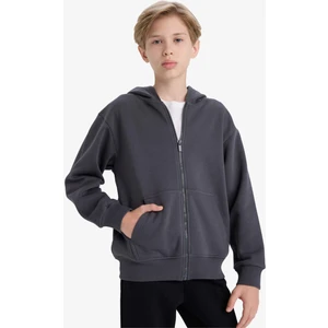 Erkek Çocuk Kapüşonlu Basic Düz Okul Fermuarlı Sweatshirt X7382A625WN