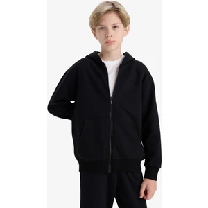 Erkek Çocuk Kapüşonlu Basic Düz Okul Fermuarlı Sweatshirt X7382A625WN