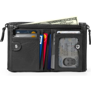 Angelino Erkek Deri Cüzdan - Hakiki Deri Çok Amaçlı Fermuarlı Cüzdan -  Rfıd Korumalı Deri Cüzdan - Siyah Deri Cüzdan