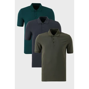 Pamuklu Regular Fit Düğmeli Polo Yaka 3'lü Paket T Shirt Erkek T Shirt 5902127S3